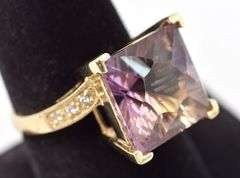Giant 14K Yellow Gold Ametrine and Diamond Ring