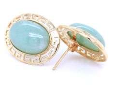 14kt Yellow gold oval Jade Greek key post earrings