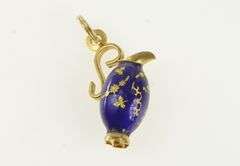 18K Yellow Gold 3D Cloisonne Enamel Vase Pitcher Charm/Pendant
