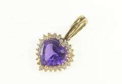 14K Yellow Gold Heart Amethyst Diamond Halo Love Symbol Pendant