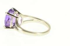 14K White Gold Oval Amethyst Faceted Solitaire Cocktail Ring