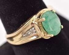 Amazing 10K Yellow Gold Emerald and Diamond Ring