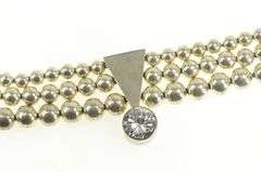 Sterling Silver 35.5mm Tiered Round Beaded Geometric CZ Necklace