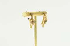 14K Yellow Gold Victorian Emerald Seed Pearl Flower Swirl Bar Earrings