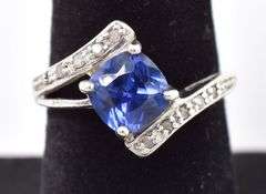 Wonderful Sterling Silve Blue Gemstone and Diamond Ring