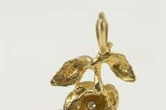 14K Yellow Gold Diamond Inset Rose Textured Flower Charm/Pendant