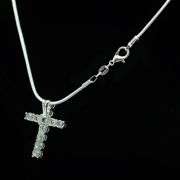 14 Kt White Gold Plated White Fire Moissaite Cross Pendant
