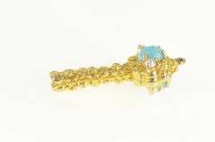 18K Yellow Gold Skeleton Key Turquoise Pearl Loyalty Charm/Pendant