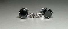 14 Kt Tri-Layered White Gold Plated 4.15 Ctw Black Simulated Diamond Earrings