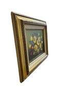 Signed Sunflowers Still Life Original Oil Painting on Canvas in Wooden Frame