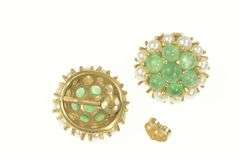 14K Yellow Gold Victorian Emerald Seed Pearl Cluster Stud Earrings