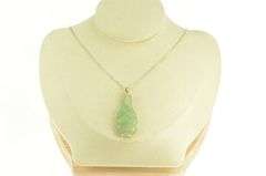 14K Yellow Gold Carved Chinese Jade Figure Statement Pendant