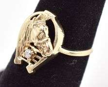 Wonderful 10K Yellow Gold Horse Themed Diamond Ring