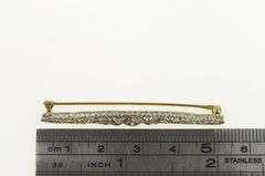 14K Yellow Gold Art Deco Filigree Blue Topaz Bar Pin/Brooch