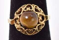 Heart Warming 14K Yellow Gold Tiger's Eye Gemstone Ring