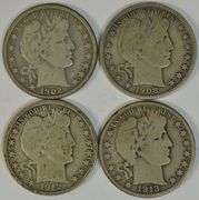 4 Nicer Barber Half Dollars from 1902, 1908-D, 1912, & 1913-D