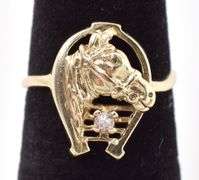 Wonderful 10K Yellow Gold Horse Themed Diamond Ring
