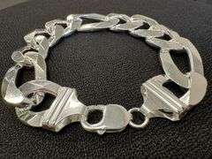 Men's 18mm Solid .925 Sterling Silver Flat Figaro Chain Link Italy Bracelet 9" inch