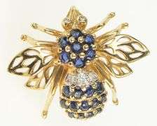 14K Yellow Gold Sapphire Diamond Honey Bumble Bee Pendant/Pin