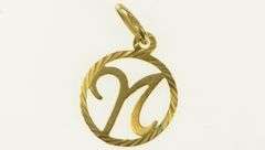 18K Yellow Gold N Cursive Letter Initial Monogram Name Charm/Pendant