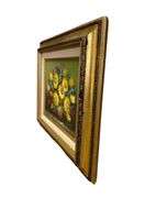 Signed Sunflowers Still Life Original Oil Painting on Canvas in Wooden Frame