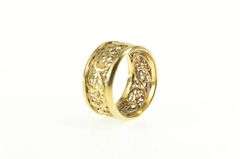 14K Yellow Gold Ornate Scroll Swirl Filigree Statement Band Ring