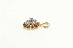 10K Yellow Gold Vintage Diamond Ruby Halo Cluster Pendant