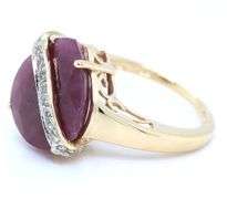 10kt Yellow gold Pear ruby and diamond ring with bar over ruby