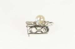 14K White Gold 1950's Pearl Ornate Flower Box Clasp