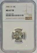Incredible 1941-D Mercury Dime that's in an NGC MS67FB holder