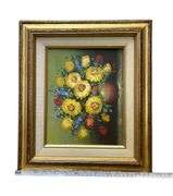 Signed Sunflowers Still Life Original Oil Painting on Canvas in Wooden Frame