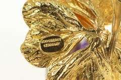 Gold Filled 3D Amethyst Inset Ornate Retro Flower Pin/Brooch