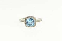 10K White Gold Cushion Blue Topaz Diamond Halo Ring