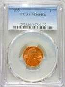 Superb Gem BU 1955 Philadelphia Minted Lincoln Cent PCGS MS 66 Red!
