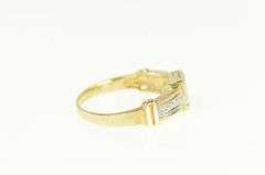 10K Yellow Gold Square Swirl Spiral Diamond Statement Ring