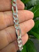 Men's 7mm Solid .925 Sterling Silver Flat Figaro Chain Link Italy Bracelet 7" inch