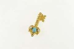 18K Yellow Gold Skeleton Key Turquoise Pearl Loyalty Charm/Pendant