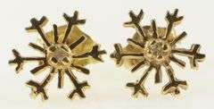 14K Yellow Gold Snow Flake Winter Motif Holiday Stud Earrings