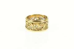 14K Yellow Gold Ornate Scroll Swirl Filigree Statement Band Ring