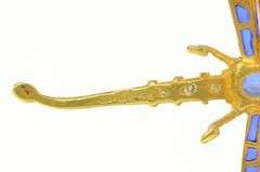 14K Yellow Gold 0.50 Ctw Sapphire Diamond Enamel Dragonfly Pin/Brooch