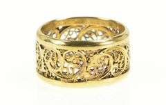 14K Yellow Gold Ornate Scroll Swirl Filigree Statement Band Ring
