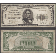 $5 1929 COUNTY NATIONAL BANK & TRUST CO. SANTA BARBARA, CA CH #2456 FINE
