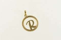 18K Yellow Gold R Cursive Letter Initial Monogram Name Charm/Pendant