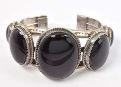 Bold Sterling Silver Native American Navajo Artist Tommy Moore Signed Black Onyx Cuff Bracelet