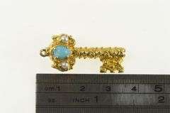18K Yellow Gold Skeleton Key Turquoise Pearl Loyalty Charm/Pendant