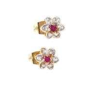 Beautiful 18 Kt Plate Natural Ruby and Diamond Earrings