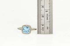 10K White Gold Cushion Blue Topaz Diamond Halo Ring