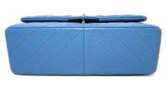 CHANEL Blue Quilted Jumbo Classic Double Flap, Caviar Leather Shoulder Bag W/ Dustbag & Card