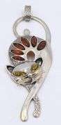 Vintage 925 sterling silver Amber cat pendant