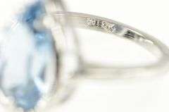 10K White Gold Pear Blue Topaz Tear Drop Solitaire Statement Ring